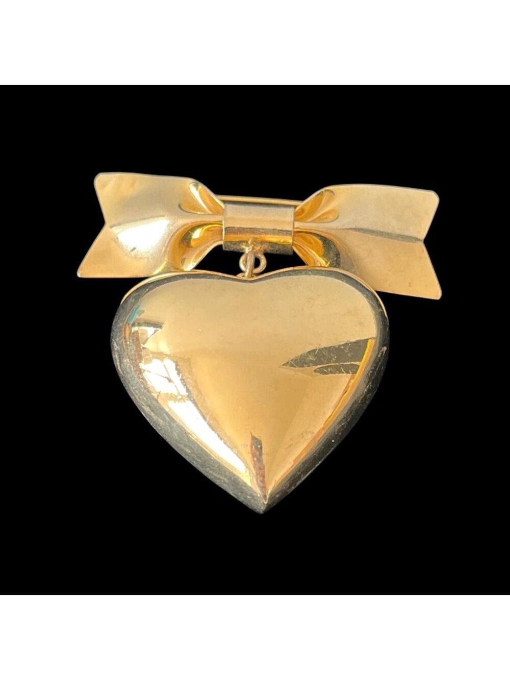 Vintage Miriam Haskell Puffy Heart Brooch With Bow // Signed